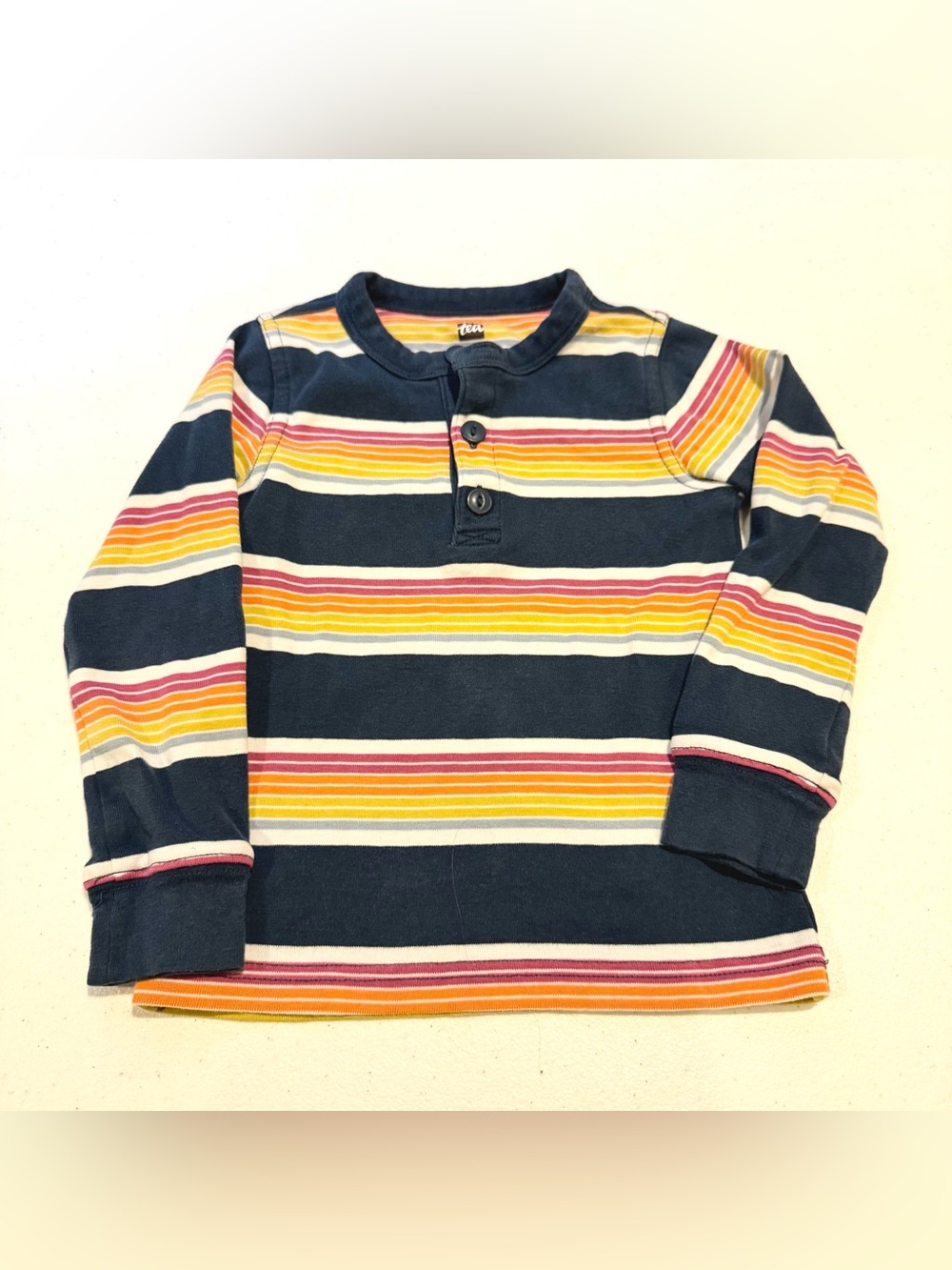 Tea Collection Navy & Multicolor Striped Long-Sleeve Henley size 3